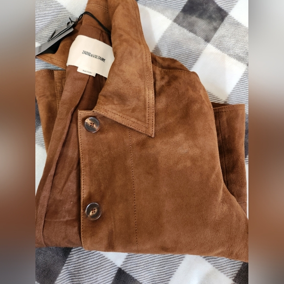 Zadig & Voltaire Lessa Suede Jacket In Cognac Genuine Leather Nwt - Picture 15 of 16